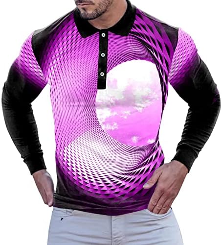 Camisetas de algodão masculino masculino de moda casual abstrato impressão digital botão lapela
