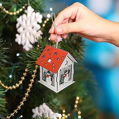 XIOS Decoração de Natal 2022 Casa da cabine Iluminada Árvore de Natal Luz de madeira LED Snowman
