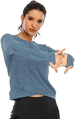 Tampos de colheita de manga longa ictiva para mulheres camisas de ioga soltas para mulheres camisas de treino de manga longa para mulheres com buraco de polegar