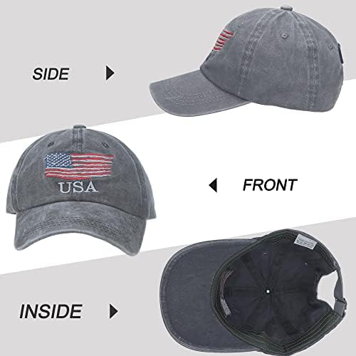 Chapéu de bandeira americana, algodão angustiado de algodão HAT CAP BASEBOL USA Ajustável Chapéu patriótico