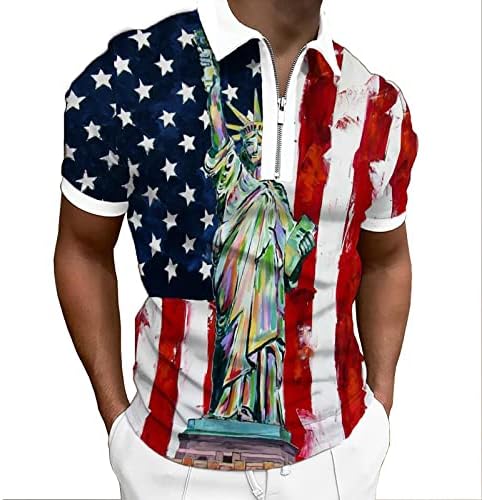Camisetas masculinas de Miashui altas camisas masculinas EUA Manga curta 1/4 da zíper da Independência do Dia das Camisas Casuais