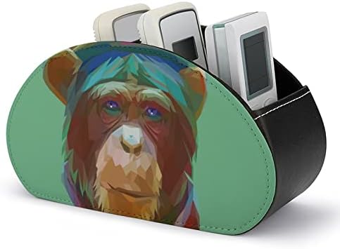 Retrato de um suporte de controle remoto de TV hipster-chimpanzee com 5 compartimentos PU Organizador de couro Caixa de armazenamento de caddy