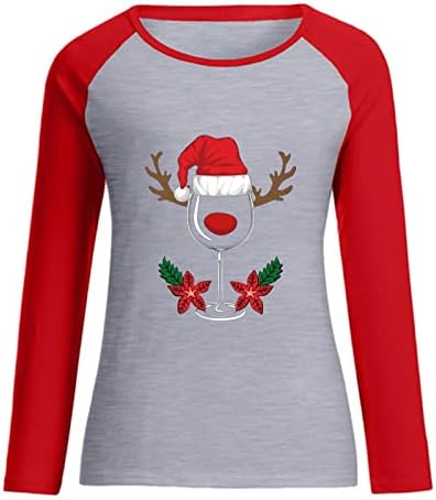 Camisas de Natal para Mulheres, Feliz Feliz Natal Vinho Glass de Papai Noel Hat de Matalha Longa de Manga Longa