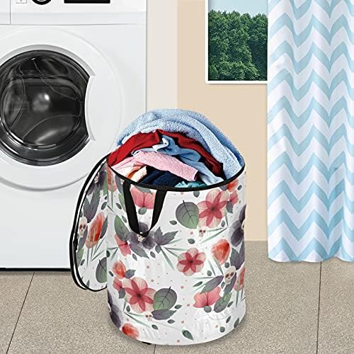 Crânios florais Pop -up Up Up Laundry Horse com tampa de cesta de armazenamento dobrável Bolsa de roupas dobráveis ​​para o quarto das crianças do hotel