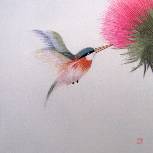 King Silk Art Bordado artesanal Bordado emoldurado Hummingbird e Flor Rosa Oriental Parede Arte da Decoração