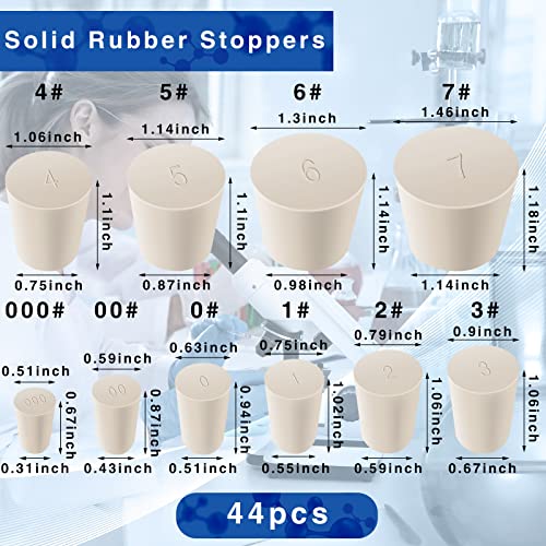 44 Pacote Plucs Solid Lab Rubber Stoppers pequenos rolhas de cortiça branca de borracha variadas rolhas
