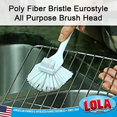 LOLA Products Pro Utility Brush | EUROSTYLE Todo o objetivo da limpeza da cozinha da cabeça da cozinha | Cerda de fibra poli durável | Conforto, alça de alça de alcance não deslizamento ergonômico | Raspador de alimentos de escova rígida embutida