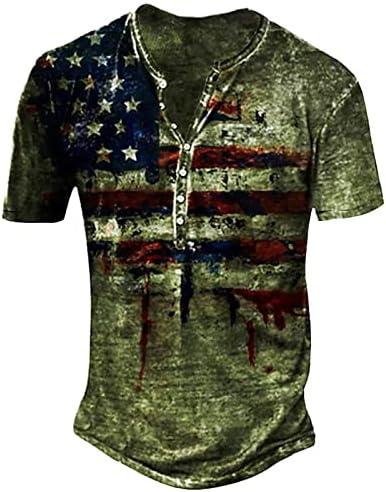 Wenkomg1 Mens Henley camisa, estrela da bandeira dos EUA lavada e listras de estilo retrô de estilo