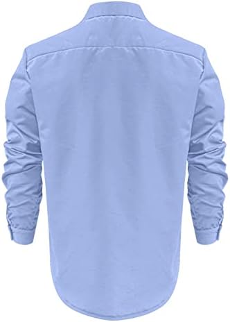 Botão de linho de algodão masculino Camisa casual Summer mangas compridas camisas de praia Camisa de cor sólida sem rugas esticadas