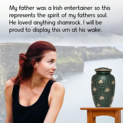 Cremação de Shamrock irlandês verde urna - urna funerária de trevo em várias cores - urna de enterro para cinzas humanas - gravação detalhada das mãos - de latão