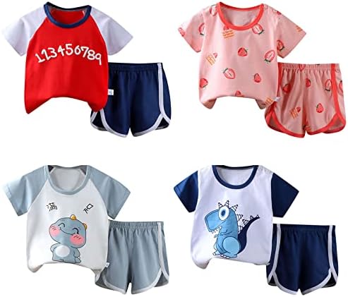 Crianças meninas meninas meninos de verão de luva curta de luva de desenhos animados tops shorts 2pcs roupas