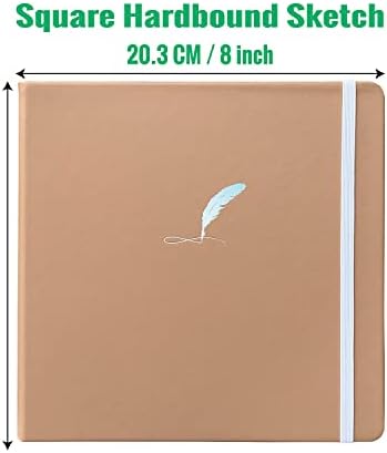 Square Hardbound Sketchbook - 8x8 polegadas - Faux PU couro de esboço de capa dura - 180gsm de espessura