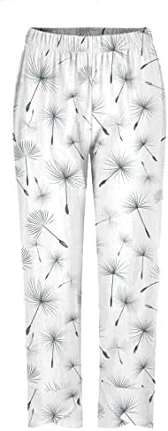 2023 calças de linho de algodão, perna larga casual em uma perna larga em forma floral ioga estampada capris calças cortadas de moda confortável com bolsos