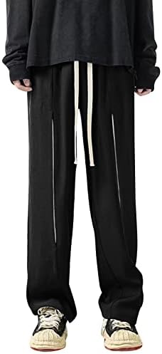 Miashui Body Central Pants Central masculina e outono de cor sólida lazer high street elástico renda up calças