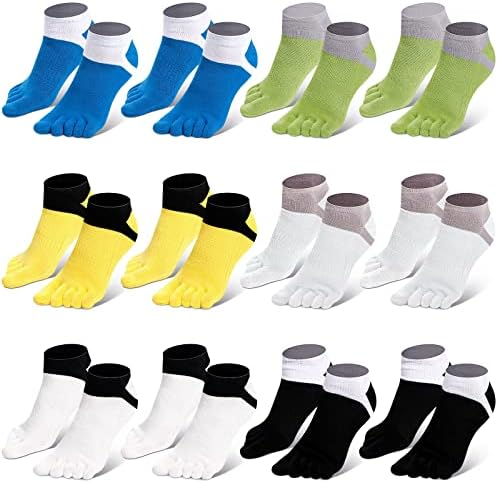 12 pares de meias de dedão de baixo corte para homens de algodão meias de dedo de algodão respirável meias separadoras de dedos masculinos tornozelo no tornozelo sem show meias para correr esportes, 6 cores