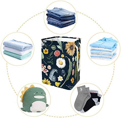 DjRow dificultou o padrão de fundo floral padrão de lavanderia dobrável com alças de roupas dobráveis ​​e cestas de armazenamento de brinquedos