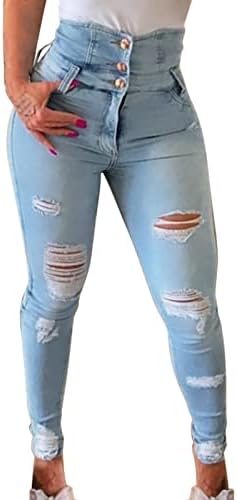 Miashui Womens Jean Romers e Salpsuits Calças de cor sólida de cor de cintura alta feminina Jeans Jeans 18