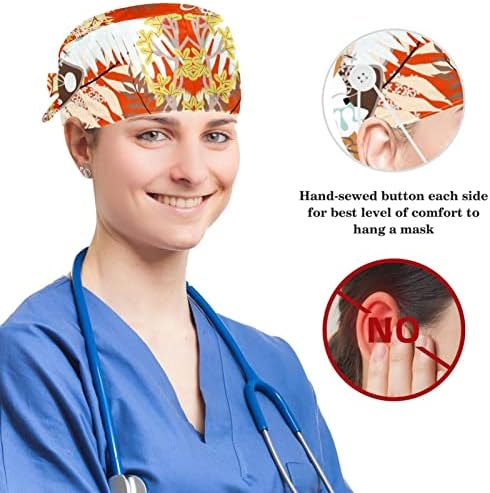 Enfermeiro limpar as mulheres cabelos longos, paisagem de fantasia touca de trabalho ajustável com botão e arco -arco scrunchie
