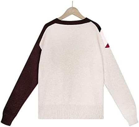 Slucas de outono para mulheres para mulheres, outono e tricô de inverno de tricô de moda de retalhos de retalhos de manga longa suéter