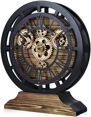 Lafocuse de 10 polegadas de madeira real engrenagens em movimento 2 em 1 relógio de relógio de mesa, relógio de