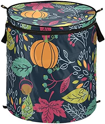 Outono de outono folhas de abóboras de abóboras de lavanderia com tampa com zíper cesta de roupa dobrável