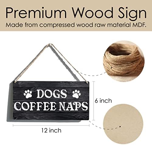 Funções de cozinha engraçada Gift Farmhouse Dogs Coffee Naps de madeira pendurada sinal de parede