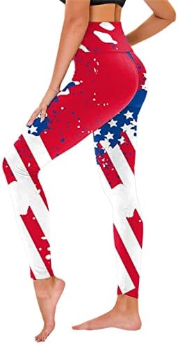 4 de julho Alta de cintura de cintura para mulheres Flag de bandeira Yoga Leggings Ultra mole escova de calças esportivas esportivas elásticas
