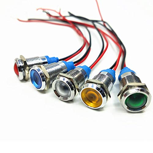 4 PCs Luz indicadora de metal 12 mm, sinal de 3V Luz de segurança à prova d'água do sinal de segurança com fio de 15 cm, azul