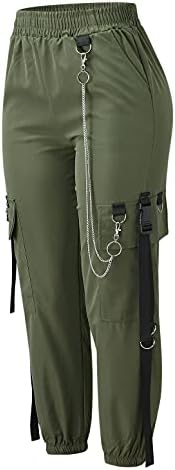 Nrealy Women Cargo Pants Black Zipper Multi-bolso calças de carga casual