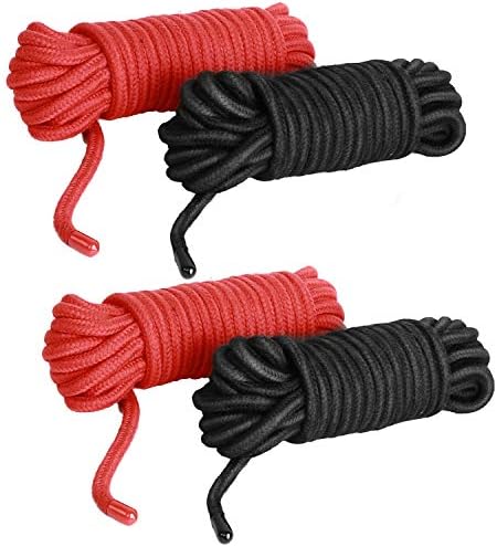 Kinjoek 4 cordas de algodão macio 10m 32ft extra longa de 8 mm 5/16 polegadas de espessura de algodão liso de algodão liso sem desgaste para o projeto de bricolage do projeto DIY multiuso, preto e vermelho