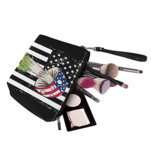 Showudesigns saco de maquiagem de bandeira americana para mulheres e meninas bolsa de cogumelo