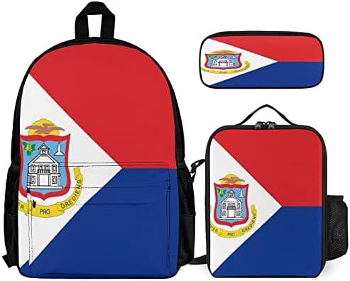Bandeira do Sint Maarten Backpack School Backpack Set 3pcs College Bookbag com lancheira leve
