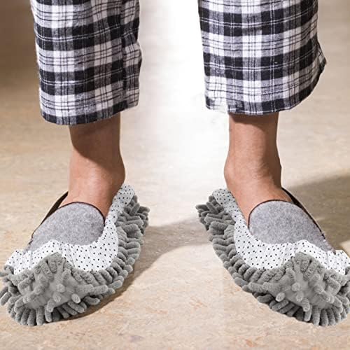 Sapatos de chinelos de esfregão de esféricos para limpeza do piso: 2 pares sapatos de microfibra Tampa de limpeza reutilizável de esfregaços laváveis ​​Cabelos de cabelos para cabelos varrendo o escritório da casa do escritório da cozinha cinza