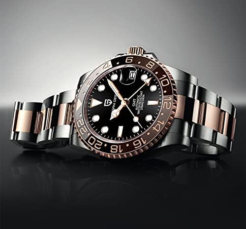 Por Benyar Pagani Design GMT Men's Watch, relógios mecânicos de vidro de safira de luxo, relógio automático