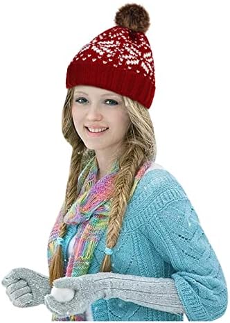 Chapéus de inverno para mulheres malha gordeia chapéu de floco de neve de Natal chapéu de pom pom