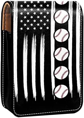 Bolsa de batom de bandeira americana de beisebol com suporte de batom de espelho para mini bolsa