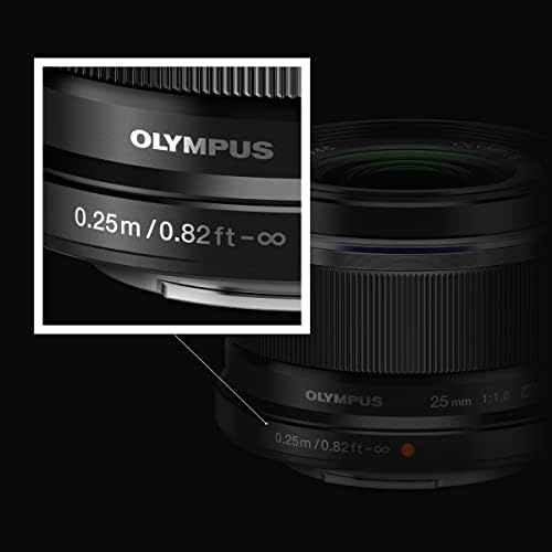 OM System Olympus M.Zuiko Digital 25mm F1.8 preto para câmera do sistema Micro Four Thirds, design compacto,