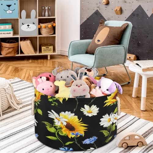 Daisy e girassol grandes cestas redondas para cestas de lavanderia de armazenamento com alças cestas de armazenamento de cobertores para caixas de banheiro para organizar um cesto de berçário menino menino
