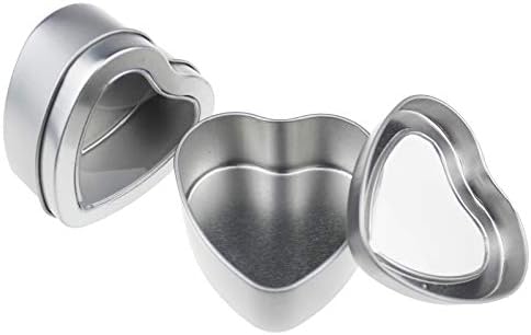 Thintinick 12-pacote 4 onças em forma de coração em forma de coração latas de metal com tampas de janela de vista clara para fabricação de velas, doces, presentes e tesouros