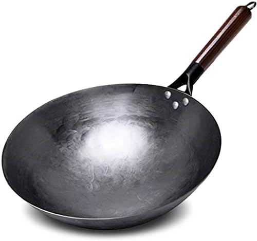 Zyzmh não revestido wok wok chinês tradicional wok artesanal para cozinha maçaneta de madeira para