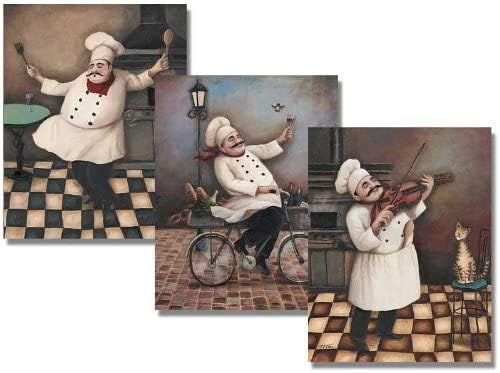 WallStspeak Chefs Jolly Posters vintage - Decoração de cozinha, conjunto de 3 pôsteres, 8 x 10