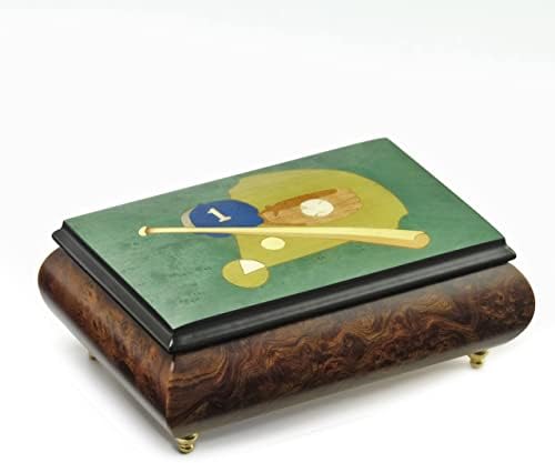 Tema esportivo embutido de madeira: beisebol - Caixa de jóias musicais de 30 notas - finalmente