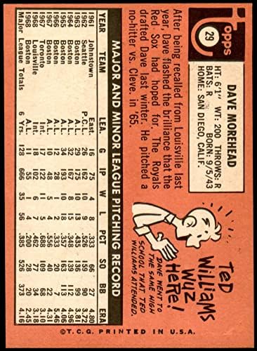 1969 Topps 29 Dave Morehead Kansas City Royals NM Royals