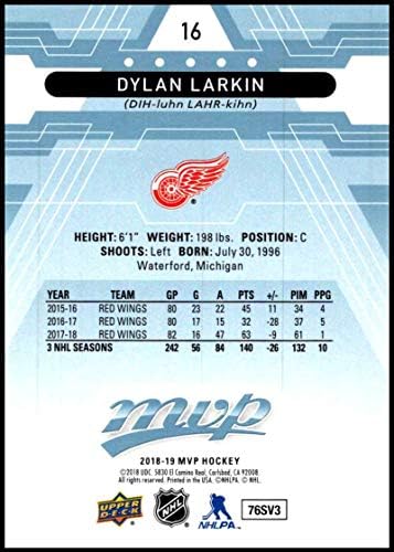 2018-19 Upper Deck MVP Hockey Factory Set Blue 16 Dylan Larkin Detroit Red Wings Official NHL UD Cartão
