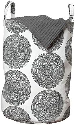 Bolsa de lavanderia preta e branca de Ambesonne, padrão gráfico de doodle com círculos lápis desenhados grandes