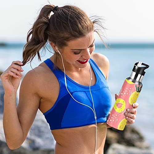 Emelivor Summer frutas de abacaxi garrafa de água a vácuo garrafa de água em aço inoxidável com tampa de palha de 20 onças Bolttle para mulheres esportes de ginástica fitness