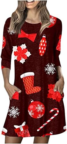 Camisas casuais femininas Vestidos de Natal Impressão de Natal Casual Sundress Mangas compridas