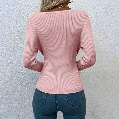 Suéteres femininos Cross V pescoço caem na moda com manga longa com puxão de malha de malha comprida tops de pulôver de cor sólida