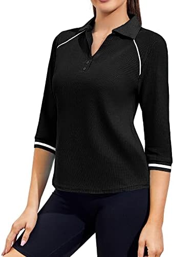 Aurgelmir feminino casual 3/4 manga Golf Polo T camisetas v treino de pescoço listrado slim fit tênis