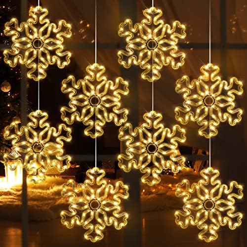 Riakrum 13 polegadas Christmas Sonwflake Luzes de janela LED LED Snowflake Silhouette Decoração Bateria